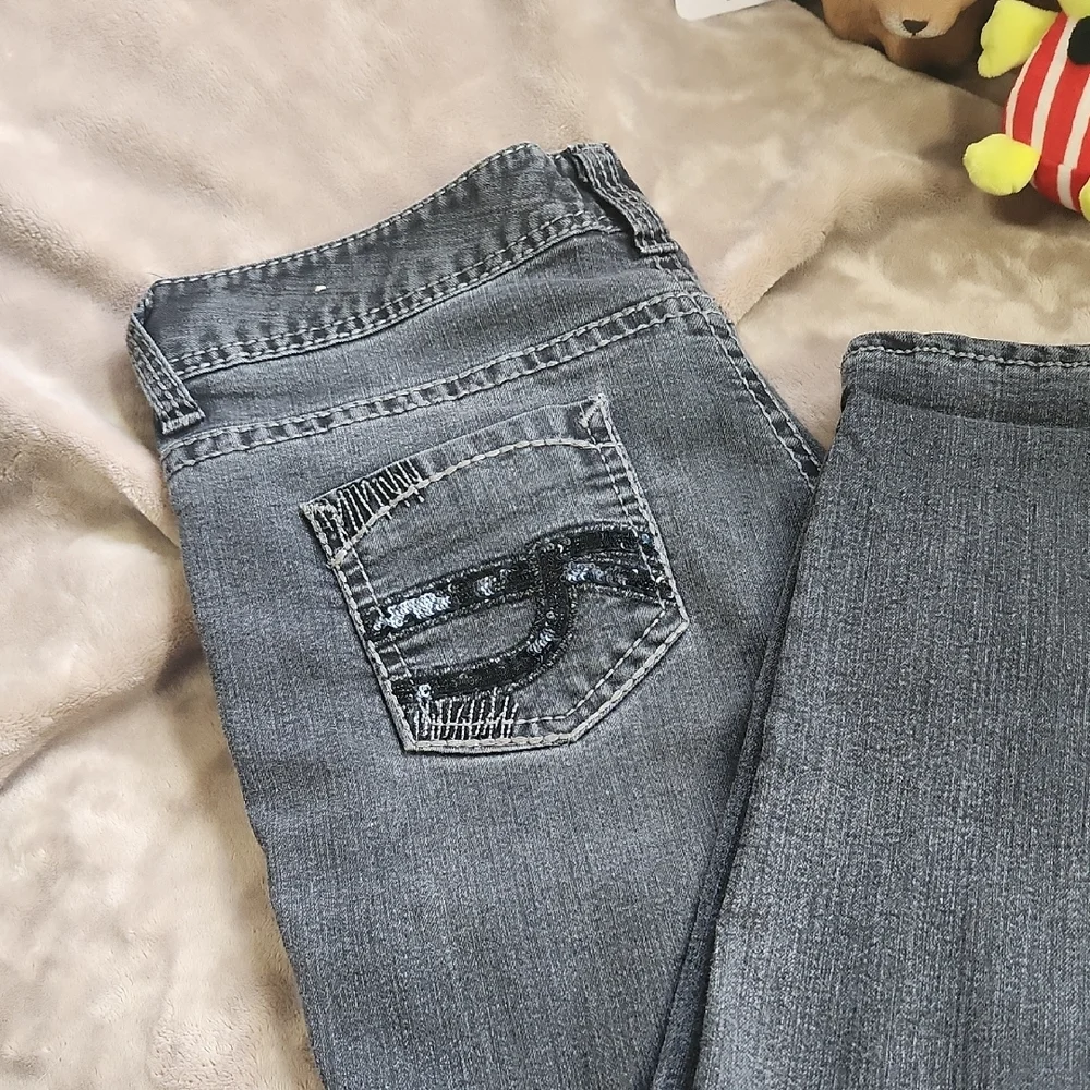 Black Sequin Backed Distressed Women Jeans - Picture 14 of 14